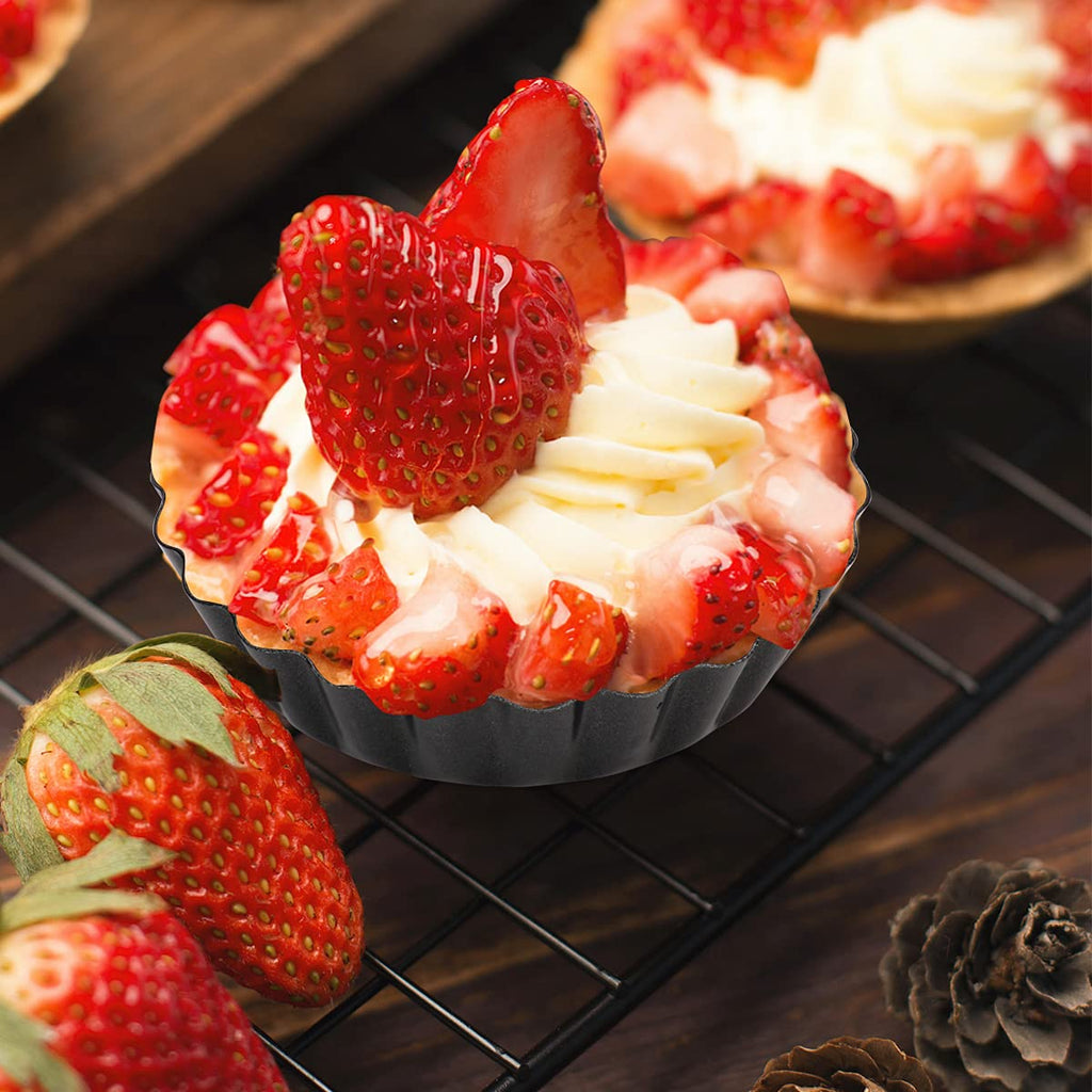 Cyimi 12 pcs Egg Tart Molds, 3" Mini Tart Pans Removable Bottom, Cupcake Cake Muffin Mold Tin Pan Baking Tool, Reusable Quiche Bakeware Carbon Steel for Pies, Quiche Bakeware, Cheese Cakes, Desserts