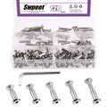 Swpeet 120Pcs M6x16mm/20mm/25mm/30mm/35mm Nickel Plated Sliver Hex Drive Socket Cap Bolts Barrel Nuts Kit with 1Pcs Allen Wrench, Screw Post Fit for Furniture Countsunk Belt Leather Binding Bolts