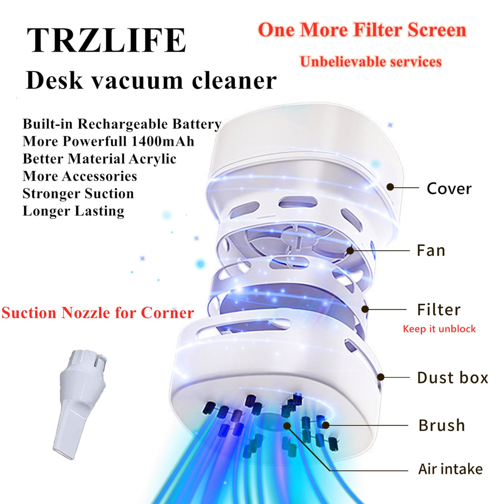 TRZLIFE Desk Vacuum Cleaner, Rechargeable and Durable Mini Table Vacuum Must-Have Office Desk Accessory Sucks up Tiny Items and Crumbs from Desktop Drawer Countertop Ideal Gift