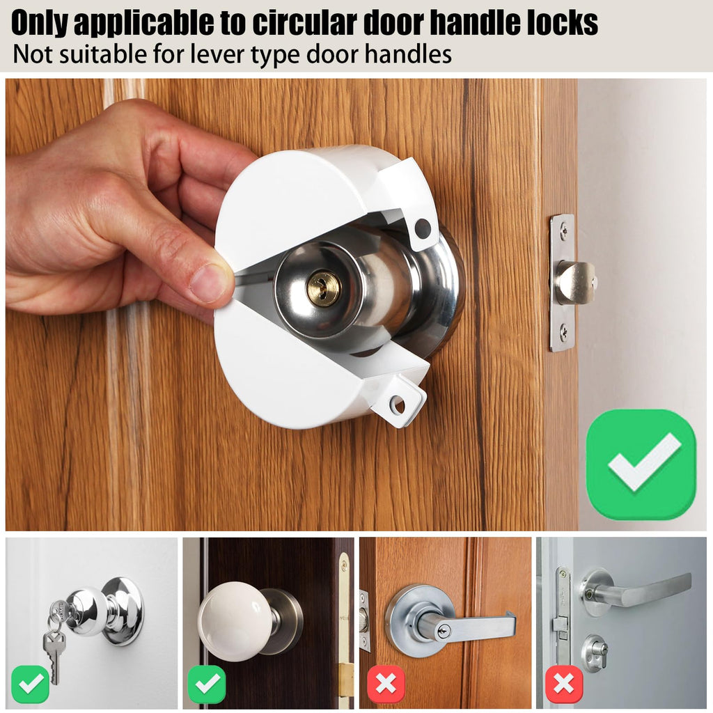 TEMEILI Door Handle Lock, Round Door Knob Cover, Prevent Turning Handle, for Door Knob Lockout Device, Temporary Door Lock, No Drill Door Lock,Removable and Easy to Use (White) with Padlock