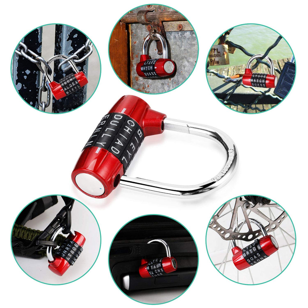 Gym Locker Lock, 5 Letter Combination Lock Password Sturdy Security Padlock (Red)