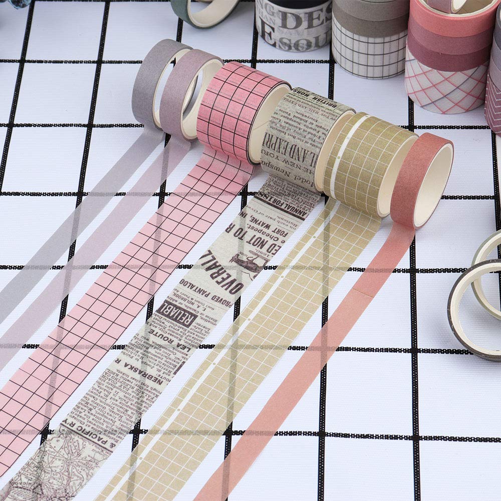 100 Rolls Vintage Washi Tape Set, NogaMoga Basic Collection 10mm/25mm Wide Solid Color Masking Tapes, Writable Decoration Tape for Arts, DIY Crafts, Bullet Journals, Planners, Scrapbooking, Wrapping