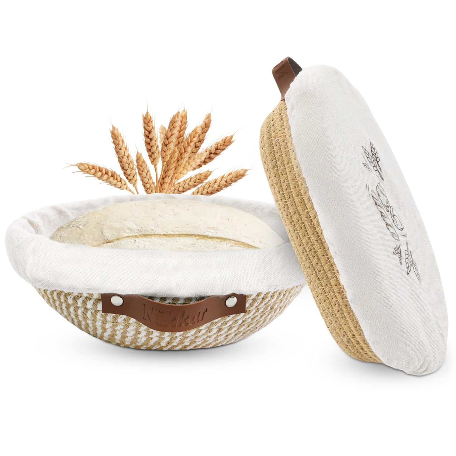 Nikkar Banneton Bread Proofing Basket Set of 2, 9 10 11Inch Round Oval Cotton Rope Sourdough Bread Baking Supplies Proofing Bowls with Liners & Covers Gifts for Bakers Women Wife Mom
