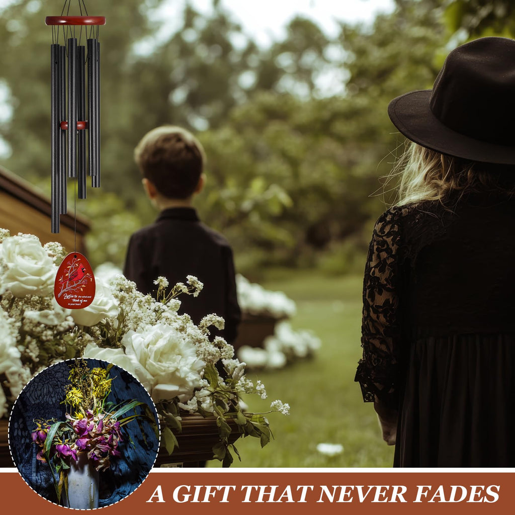 Jspupifip Memorial Sympathy Wind Chimes for Loss of Loved One 25'' Cardinal Wind Chimes Outdoor Bereavement Condolence Gifts with Cardinal Knitted Ornament