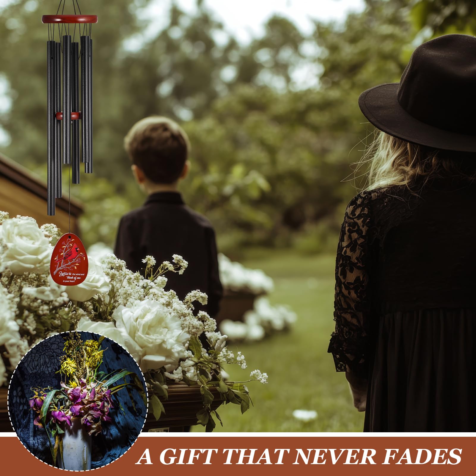 Jspupifip Memorial Sympathy Wind Chimes for Loss of Loved One 25'' Cardinal Wind Chimes Outdoor Bereavement Condolence Gifts with Cardinal Knitted Ornament
