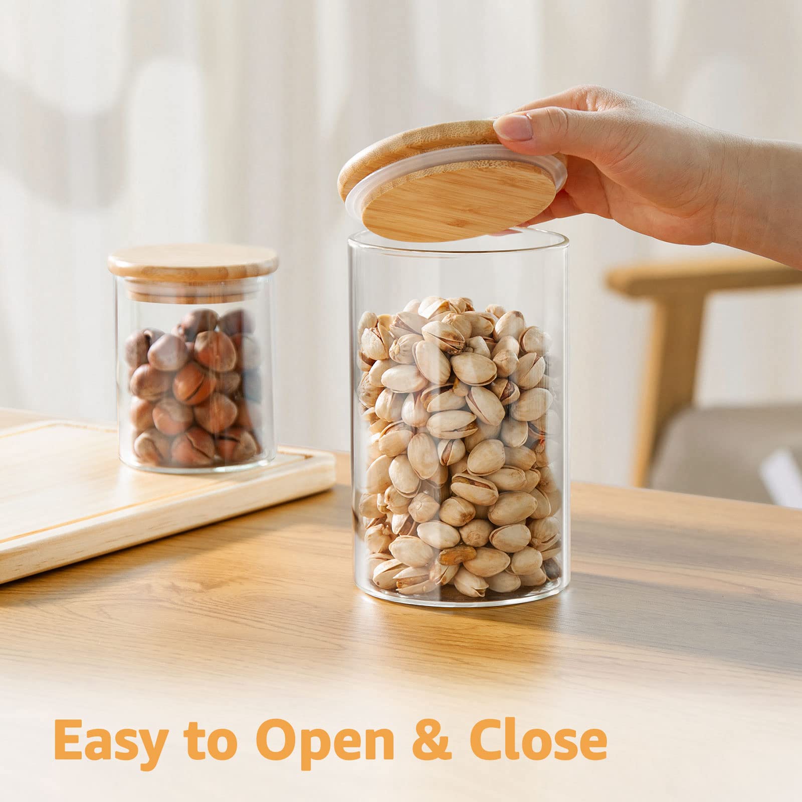 COCOYA 950ml/32oz Glass Jars with Airtight Bamboo Lid, 4-Pack Thick Pantry Storage Canisters, Kitchen Clear Containers Set for Spice Snack Salad Oats Dry Foods Nut Bean Sugar Coffee Tea Candy Cookie