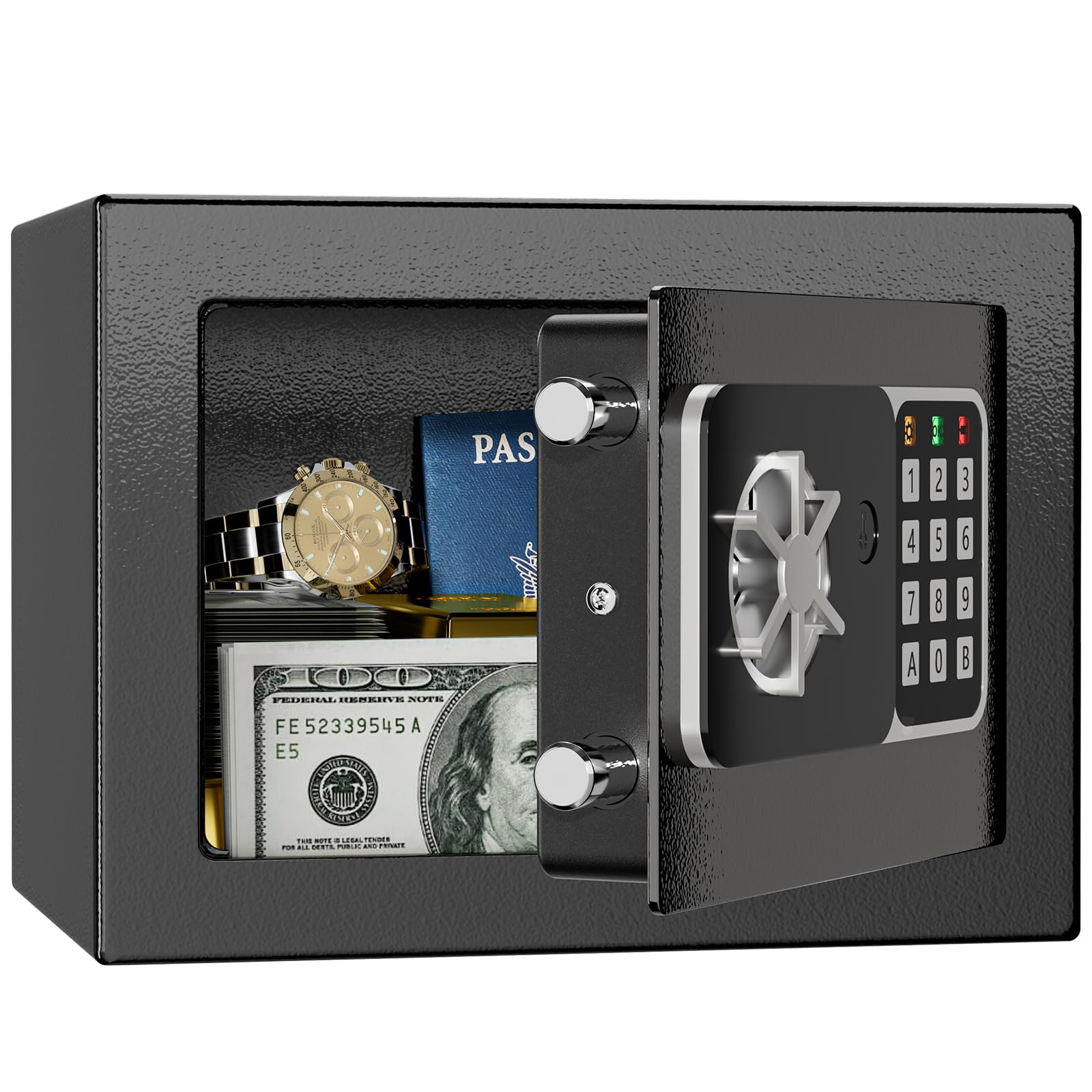 KABISAFE Safe Box 0.3 Cubic Feet, Small Safe with Digital Keypad and Key, Anti Theft Safe for Jewelry Watch Cash, Personal Money Safe for Home (Black)