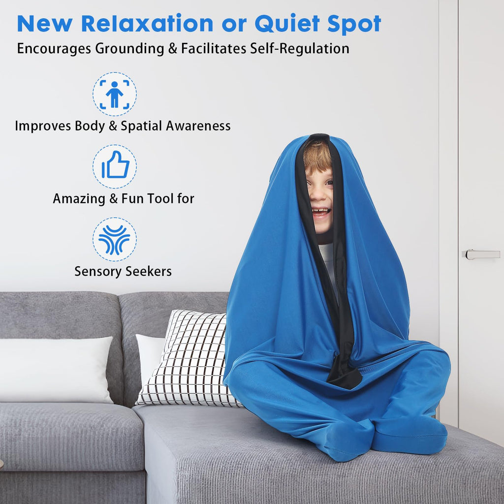 Hugsmiling Body Sock Sensory Kids, Medium, Good for Height: 43～51 inchs, Cozy Fabric with Strong Stitching (Classic Blue)