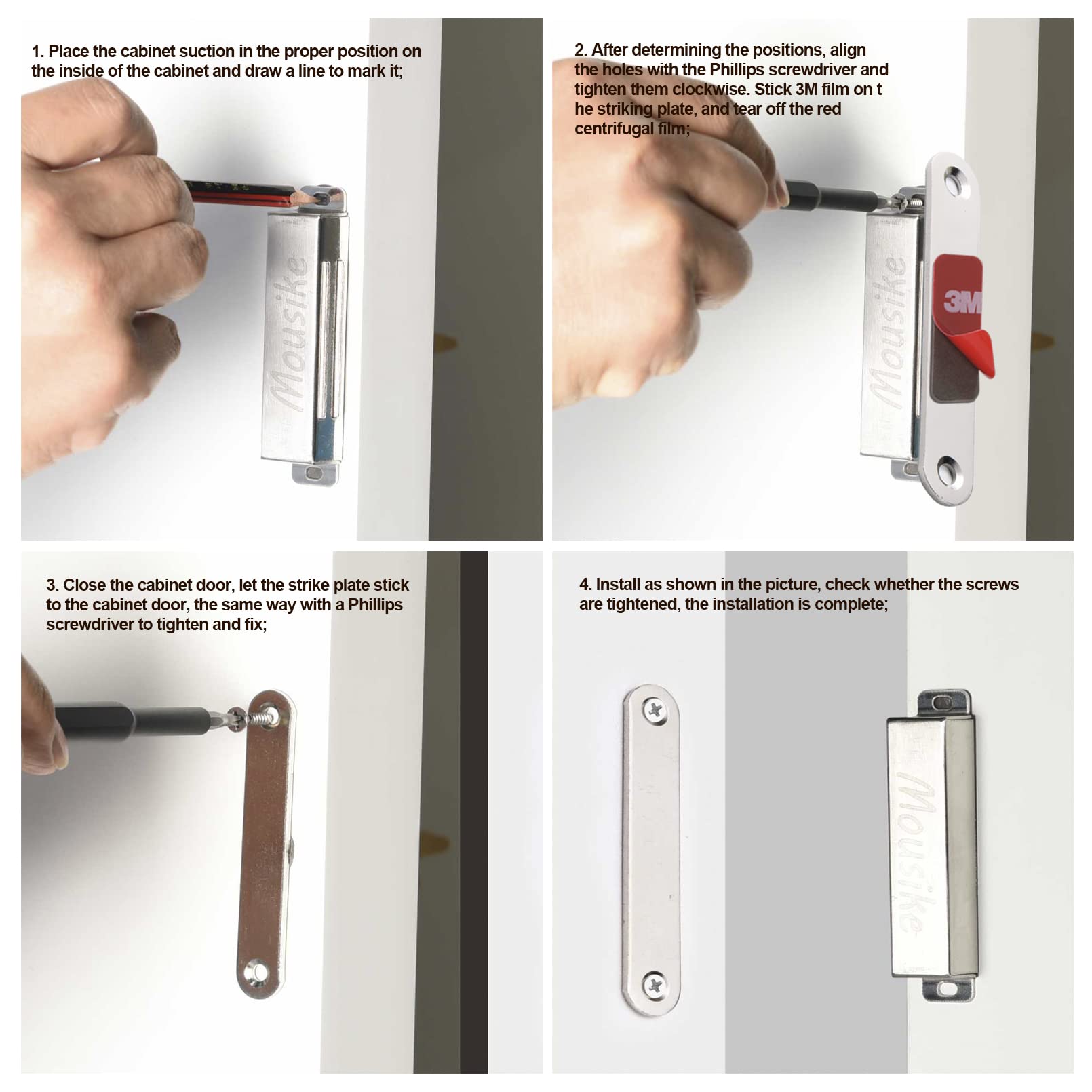 Mousike Magnetic Door Catch，70lb Stainless Steel Cabinet Door Magnets with Strong Magnetic for Kitchen Cupboard Wardrobe Closet Cabinet Door Drawer Latch (3.8"70 lbs(4 Pack))
