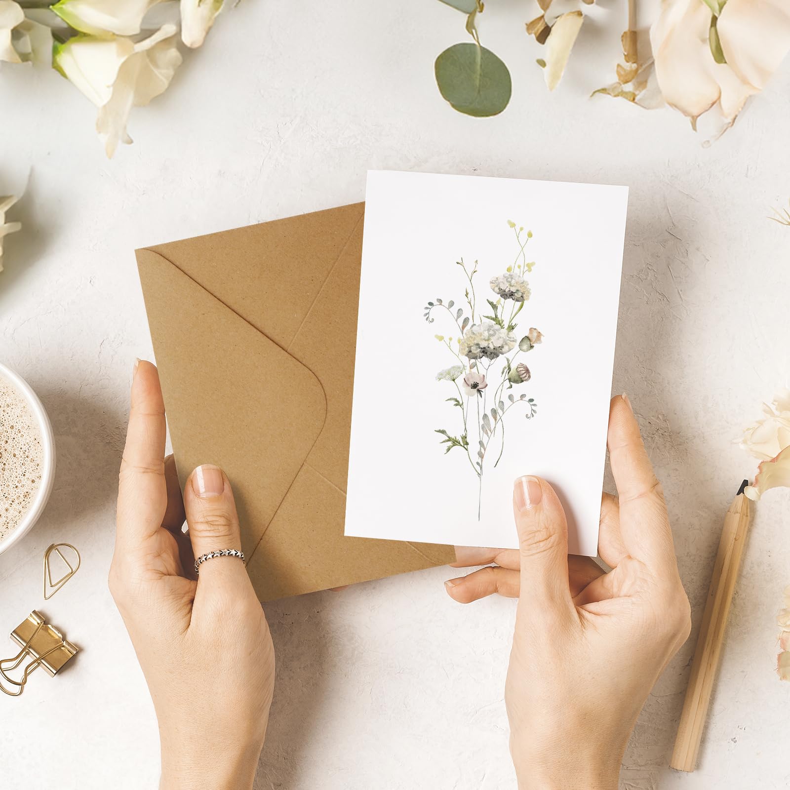 Blank Greet Cards, 32 Pack Blank Cards and Envelopes, Beautiful Blank Note Cards, Perfect Stationary Set For All Occasions, 8 Assorted Floral Designs, 4" x 6"