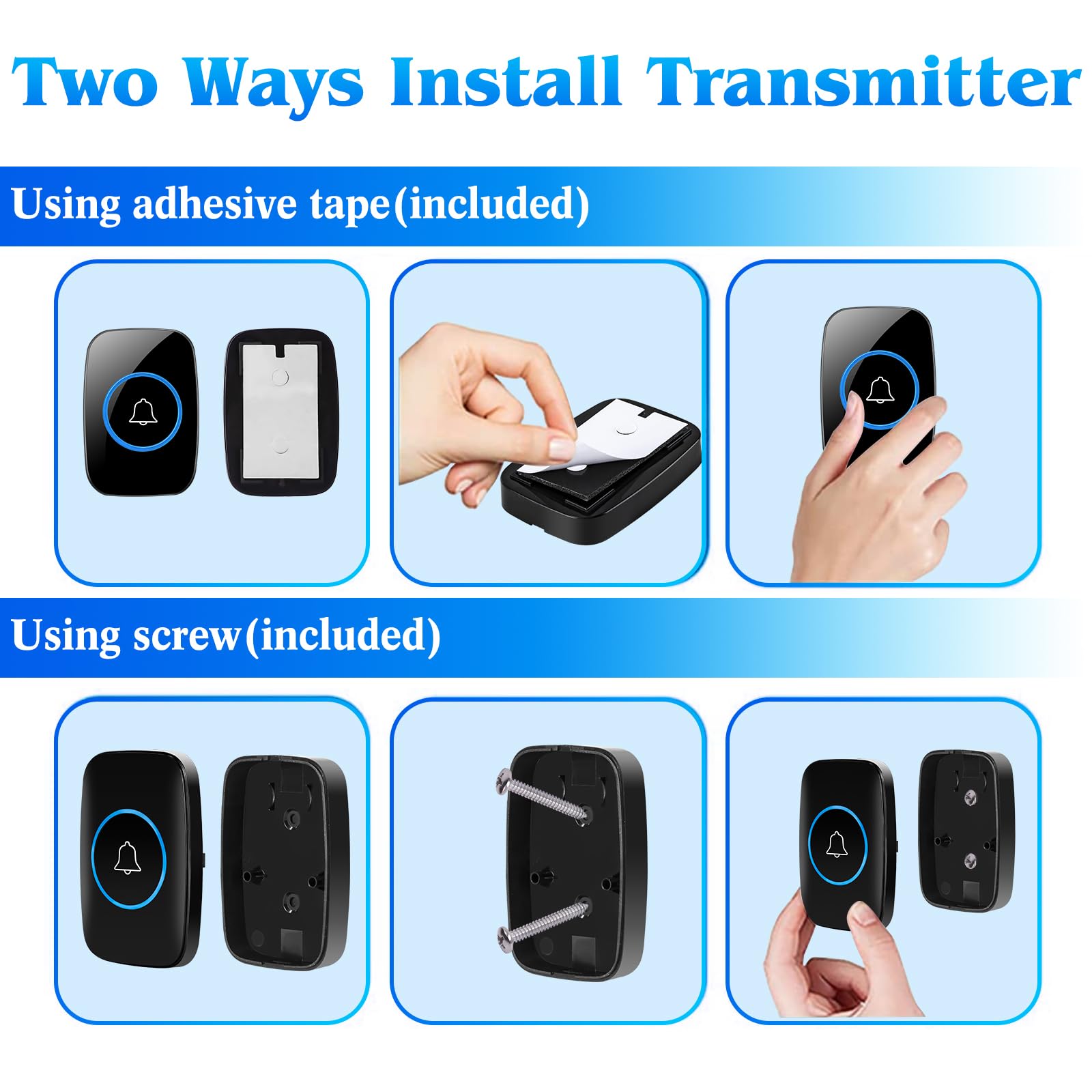 Lostrain Doorbell, Wireless Door Bell Waterproof with 1000ft/300m Operating Range, 60 Chimes, 5 Volume Levels, 2 Plug-in Receivers & 1 Push Button Cordless Doorbell Kit for Home, Office, Room