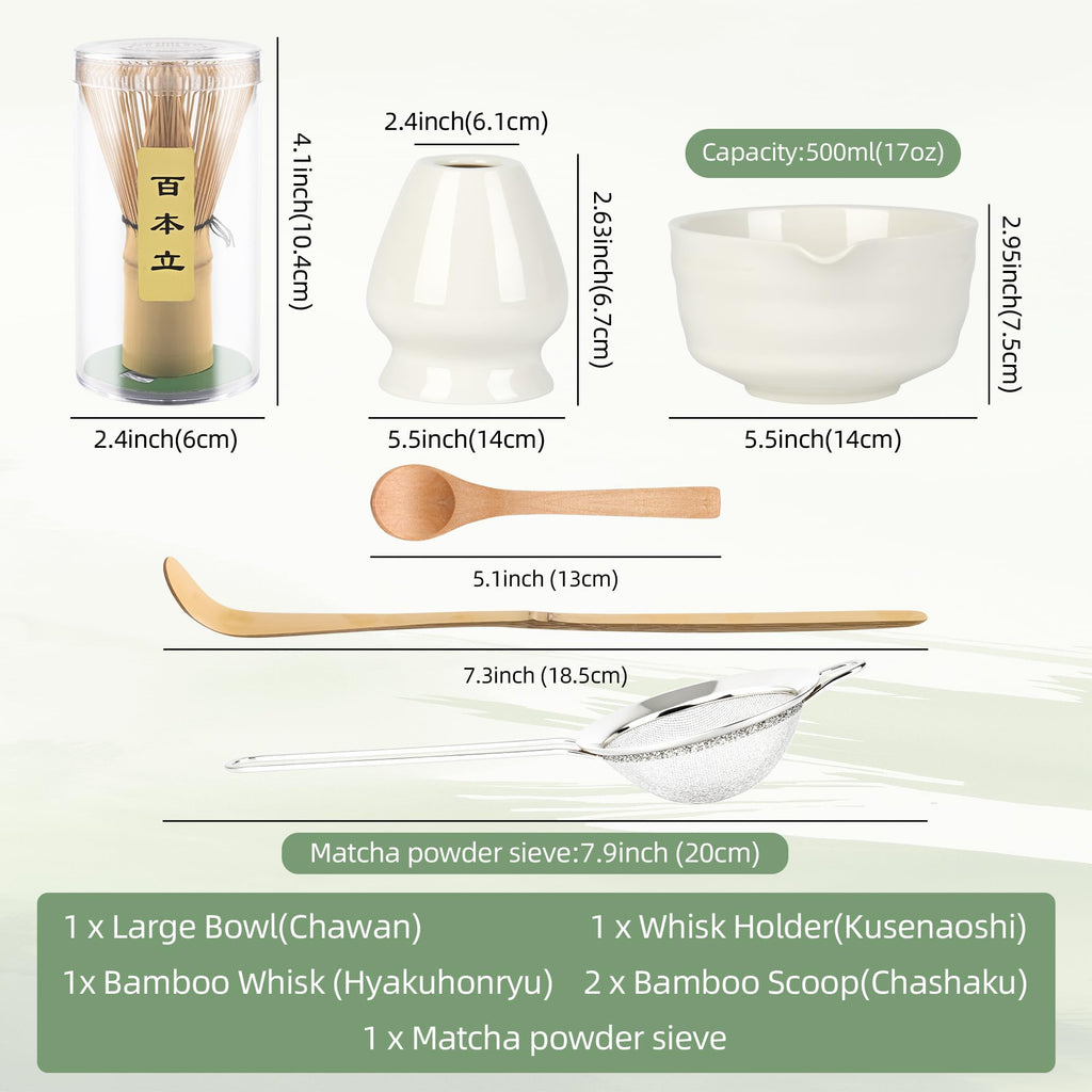 Matcha Whisk Set - Japanese Household Matcha Tea Kit for Tea Lovers (White)