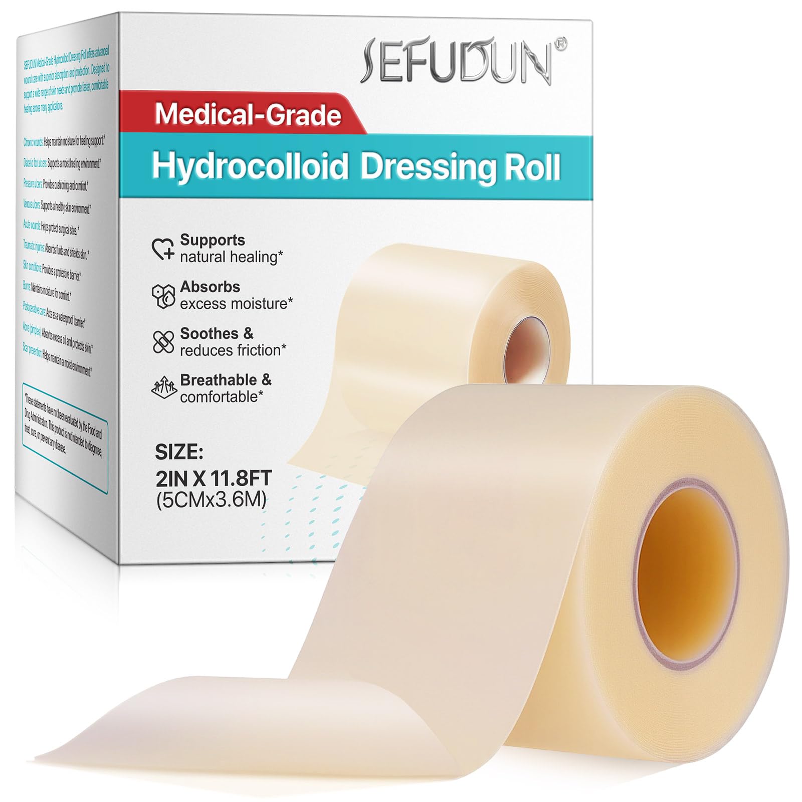Hydrocolloid Bandages Roll for Wound Care-Cut-to-Size, Hydrocolloid Patch Bandages with Self-Adhesive, Ultra Absorbent Skin-Friendly for Blisters, Acne, Minor Wounds