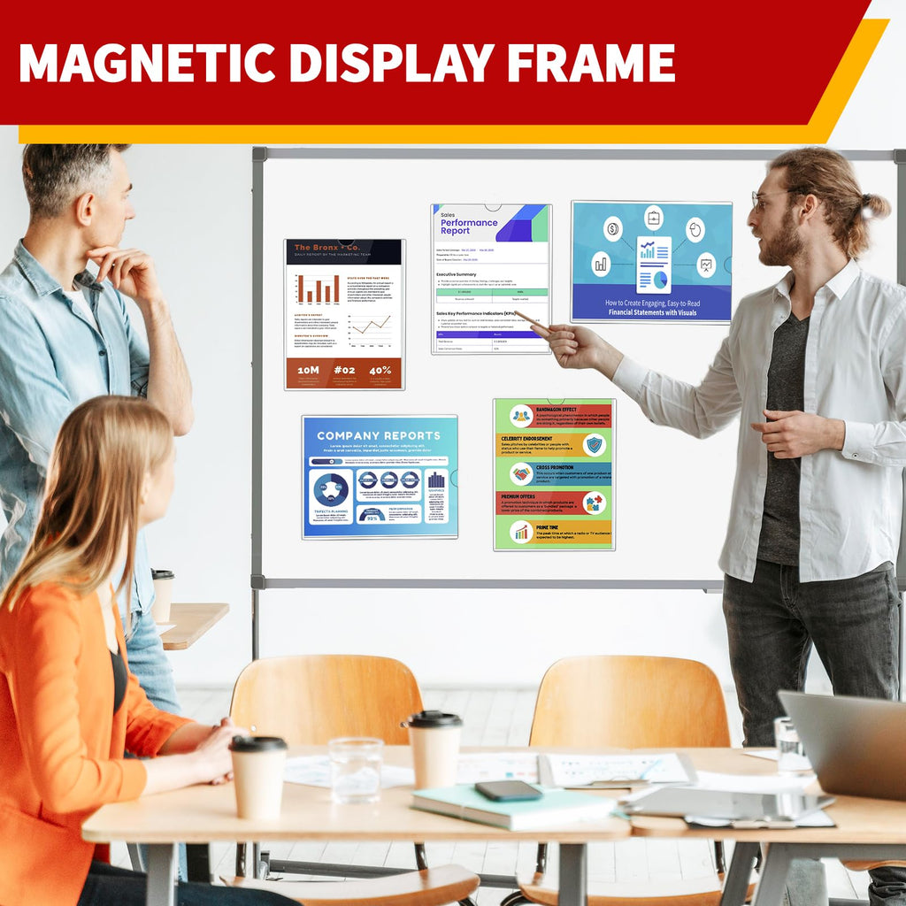 JR-MOV Magnetic Sign Holder 8.5 x 11 - Rigid Plastic Wall Sign Holder Reusable Adhesive Frames, Magnetic Frame for Refrigerator Door Window, Clear Rigid Print Protectors for Paper Picture, 5 Pack