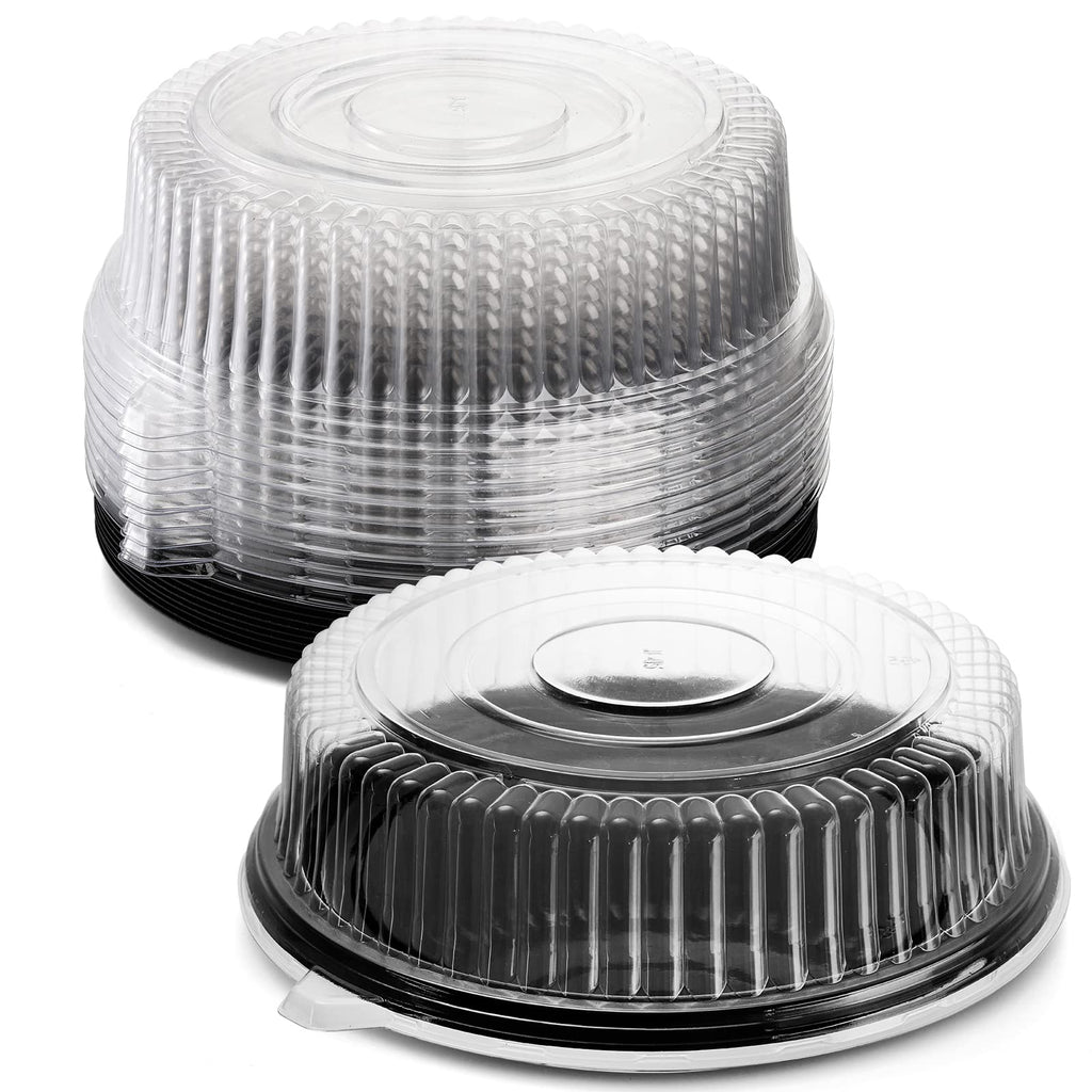 Frcctre 12 Pack 12 Inch Plastic Serving Tray with Lid, Disposable Plastic Food Serving Platters with Clear Dome Lids, Stackable Round Trays for Party, Takeout Food, Catering, Picnic