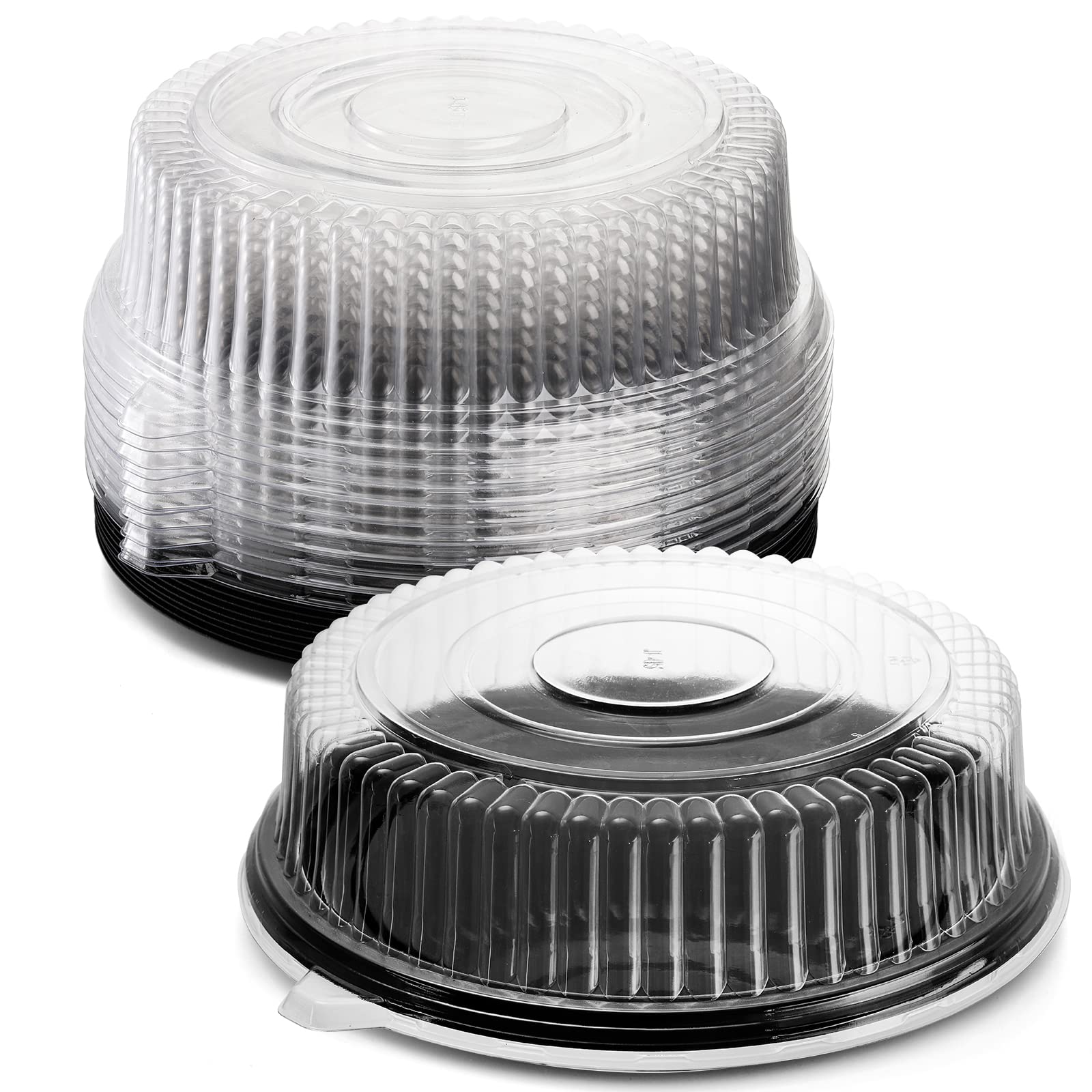 Frcctre 12 Pack 12 Inch Plastic Serving Tray with Lid, Disposable Plastic Food Serving Platters with Clear Dome Lids, Stackable Round Trays for Party, Takeout Food, Catering, Picnic