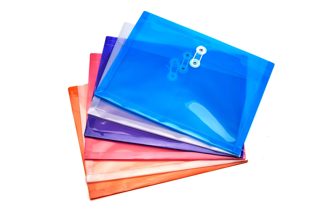 FANWU Plastic Letter Size Envelopes with Button & String Tie Closure, 1-1/6" Expansion, Side Load, Clear Poly Reusable File Folders Project Paper Documents Organizer for Office School Home