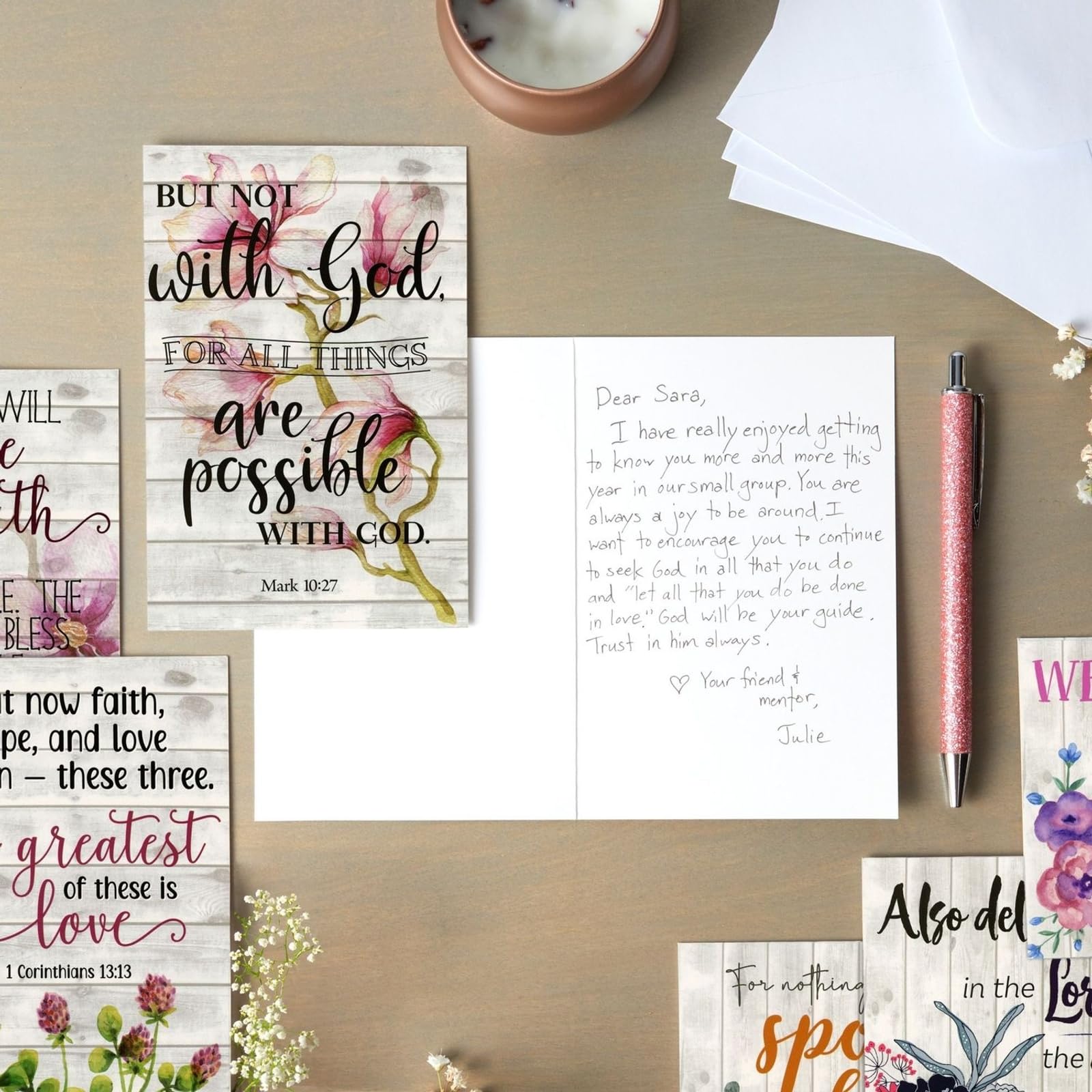 60 Pack Christian Inspirational Cards with Envelopes, Religious Encouragement Scripture, Bible Verses (6 Floral Designs, 4x6 In)