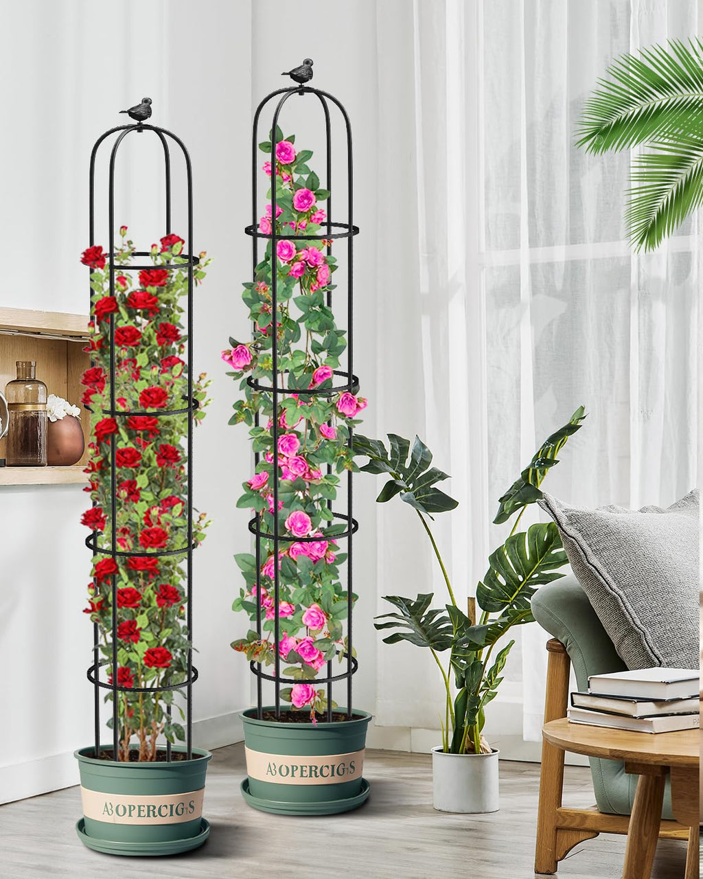 MYMULIKE 6.2ft Garden Trellis for Climbing Plants, Indoor Plant Trellis, Plant Support for Vegetables and Climbing Plants, Tomato Cage for Pots and Raised Garden Bed (1 Pack)