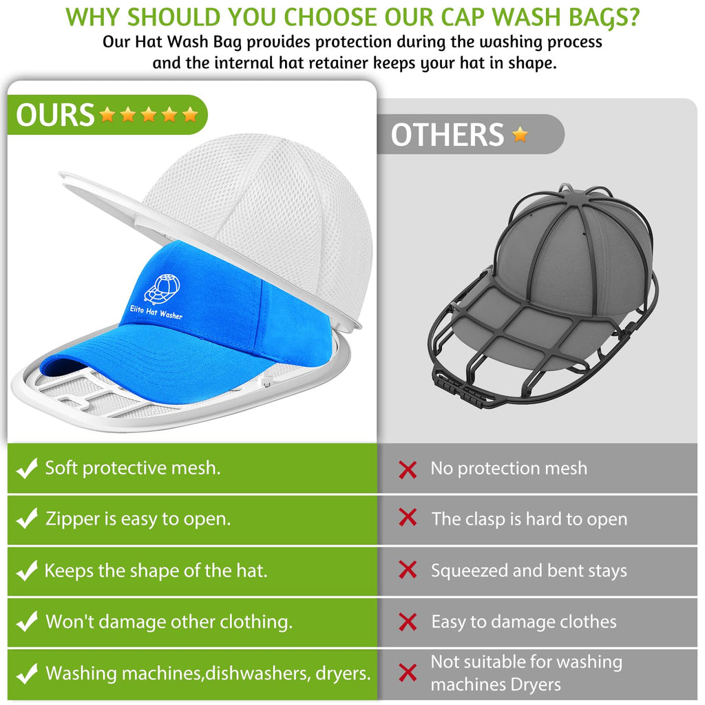 Hat Washer Cage Hats Cleaner, Hat Washer for baseball caps for Washing Machine or Dishwasher, Ball Cap Washers Frame for Flat & Curved Hats.2-Pack White