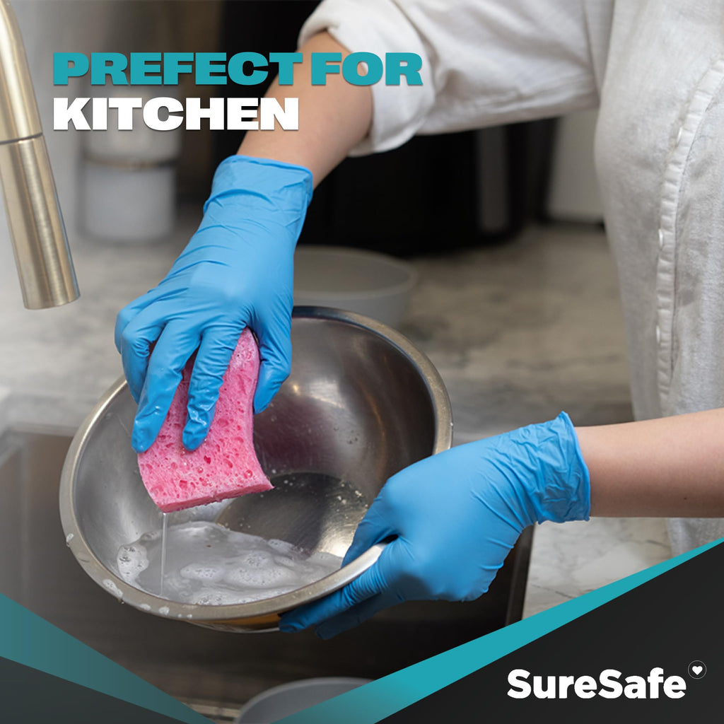 [200 Pack] SURESAFE Blue Medium Nitrile Gloves, 3.5 Mil, Powder & Latex Free, Textured Fingertips, Tear Resistant, for Cooking, Food Prep, Work, Tattoo, Food Gloves
