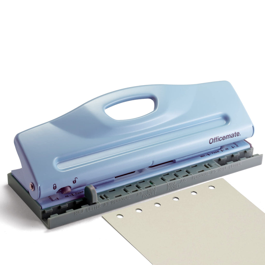 Officemate Adjustable 6-Hole Punch for Planners and Binders, 8 Sheet Capacity, Blue (90163)