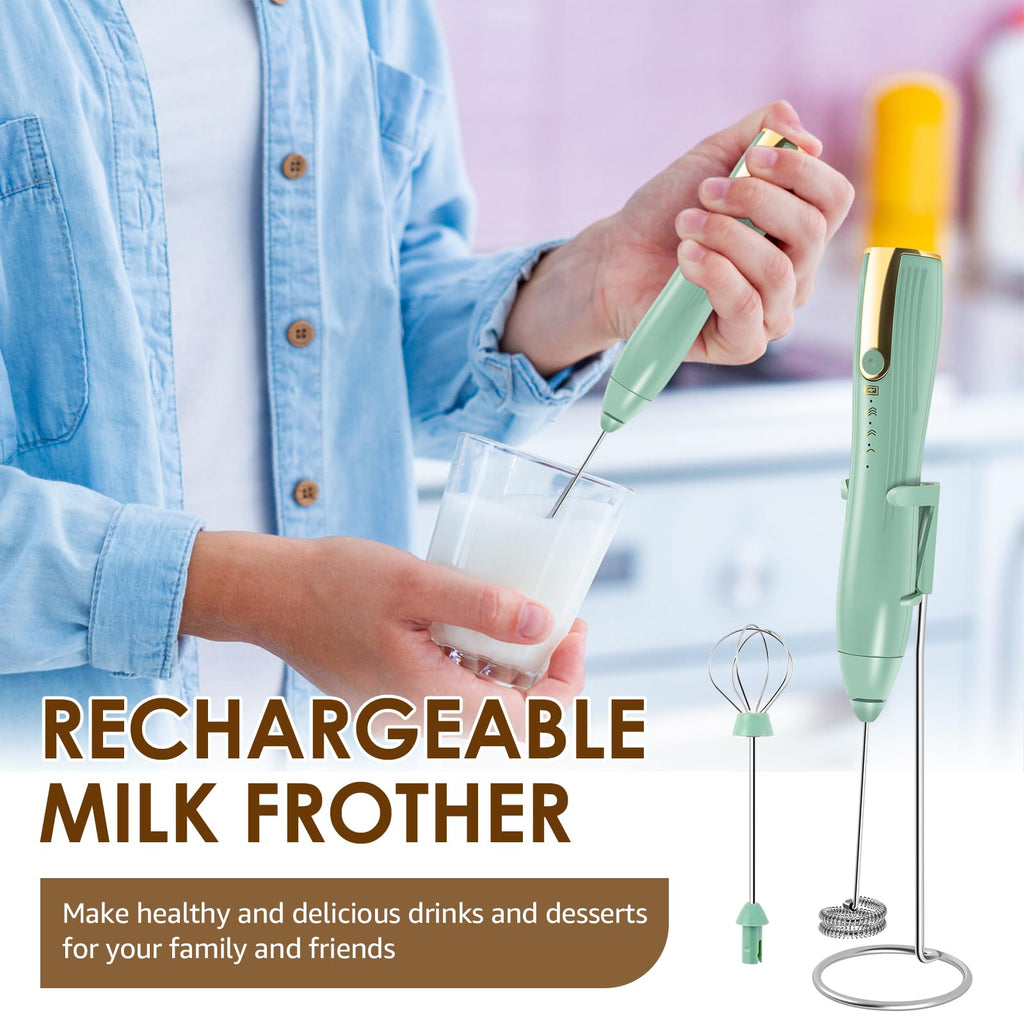 Abizarch Powerful Handheld Milk Frother, Whisk Drink Mixer, Rechargeable Electric Foam Maker, Coffee Frother, Hand Blender, for Latte Cappuccino, Frappe, Matcha Maker