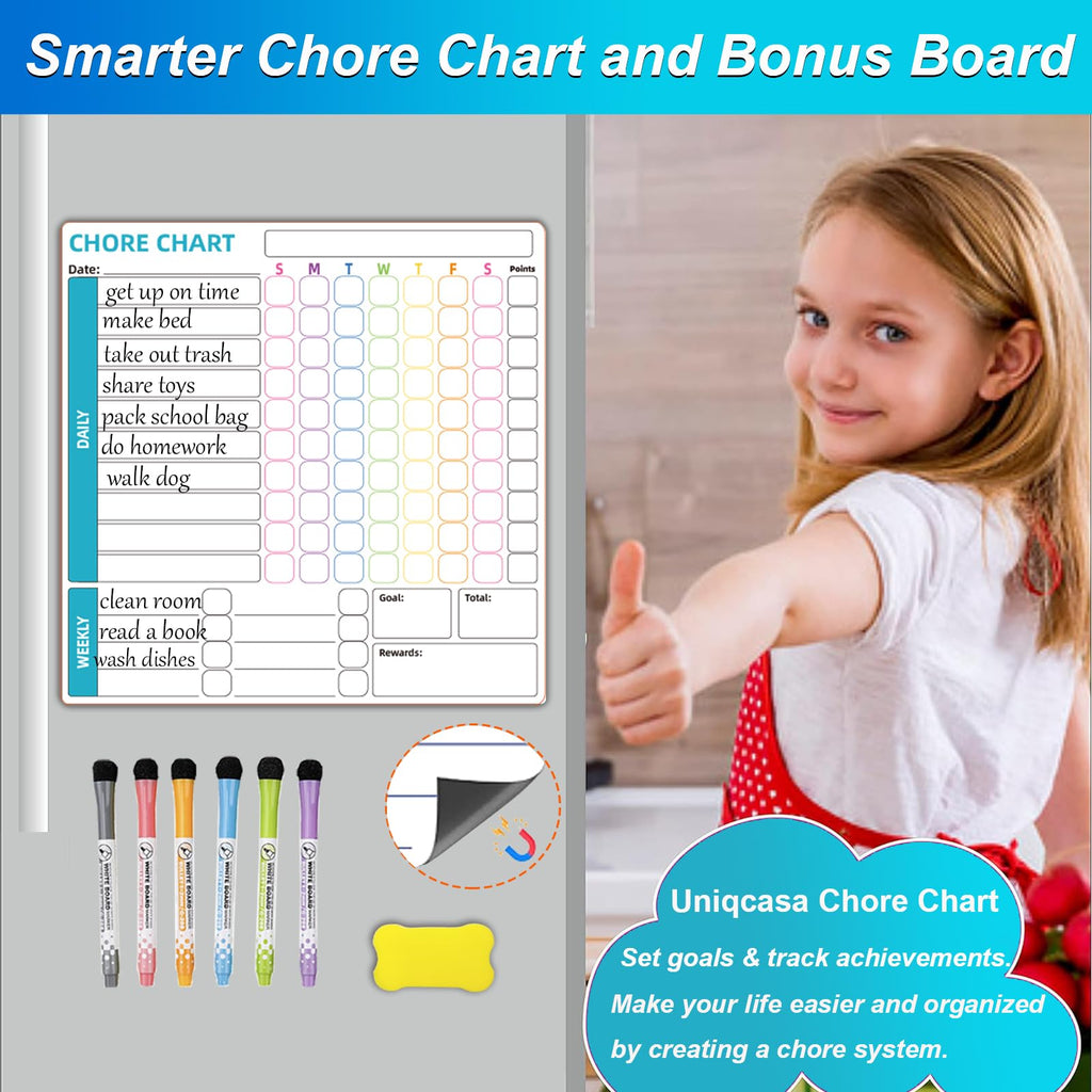 Chore Chart, Uniqcasa 3 Pack Magnetic Chores Chart,Dry Erase Behavior Responsibility Reward Chart Fridge Weekly to Do Memo Checklist with 6 Fine Markers for Teenagers Adults