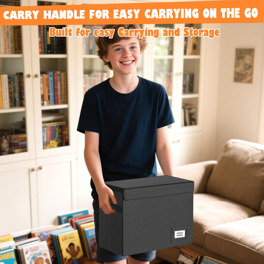 Leffis Comic Book Storage Box, Comic Book Box 15.5" X 7.5" X 11.3", Collapsible Comic Short Box with Lids Holds 150 Comics Heavy Duty Comic Book Bin Container