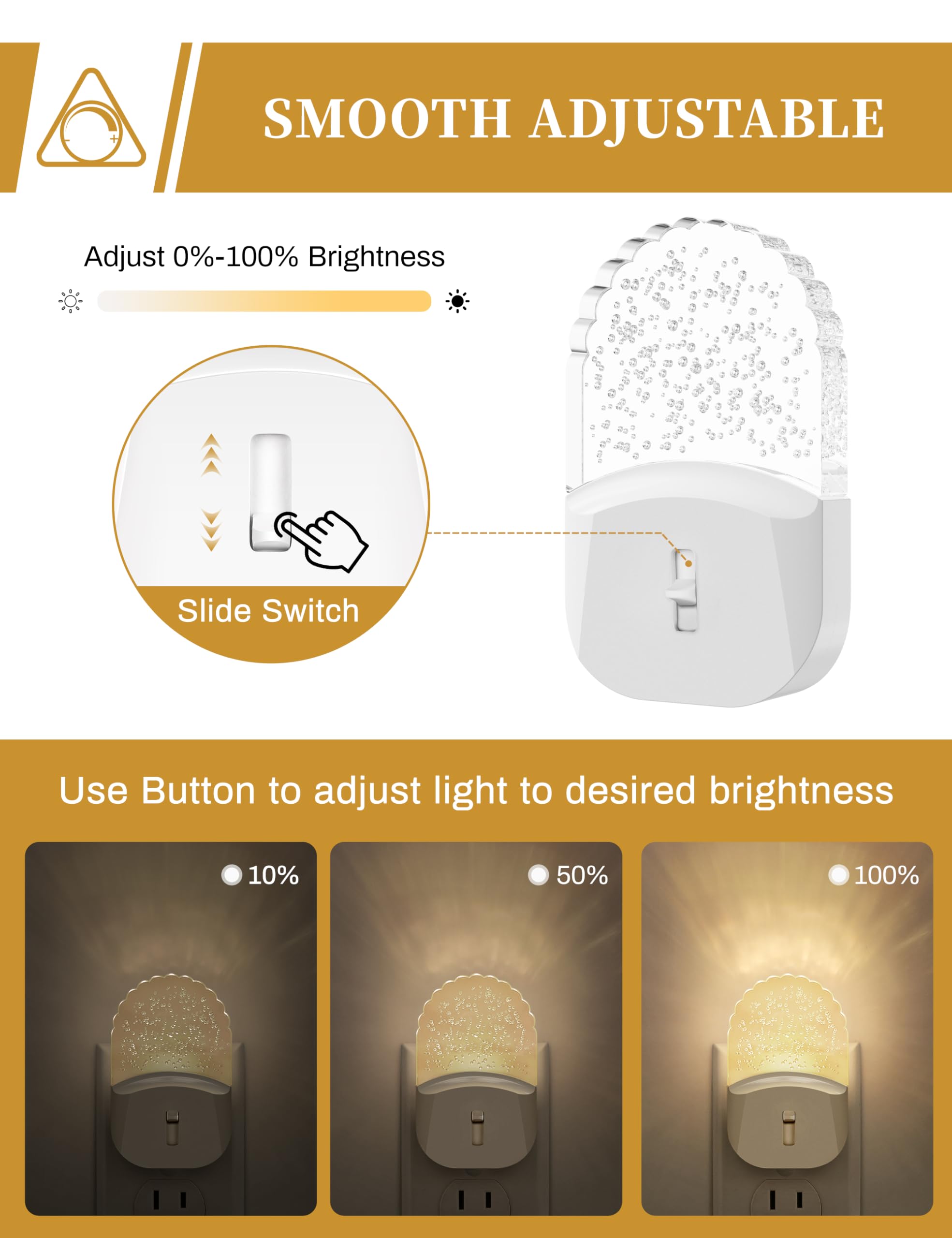 LED Night Light, Baby Night Light [2 Pack], Plug in Night Light with Auto Dusk to Dawn Sensor, Adjustable Brightness Night Light for Kids, Bathroom, Bedroom, Nursery Room, Soft White 3000k