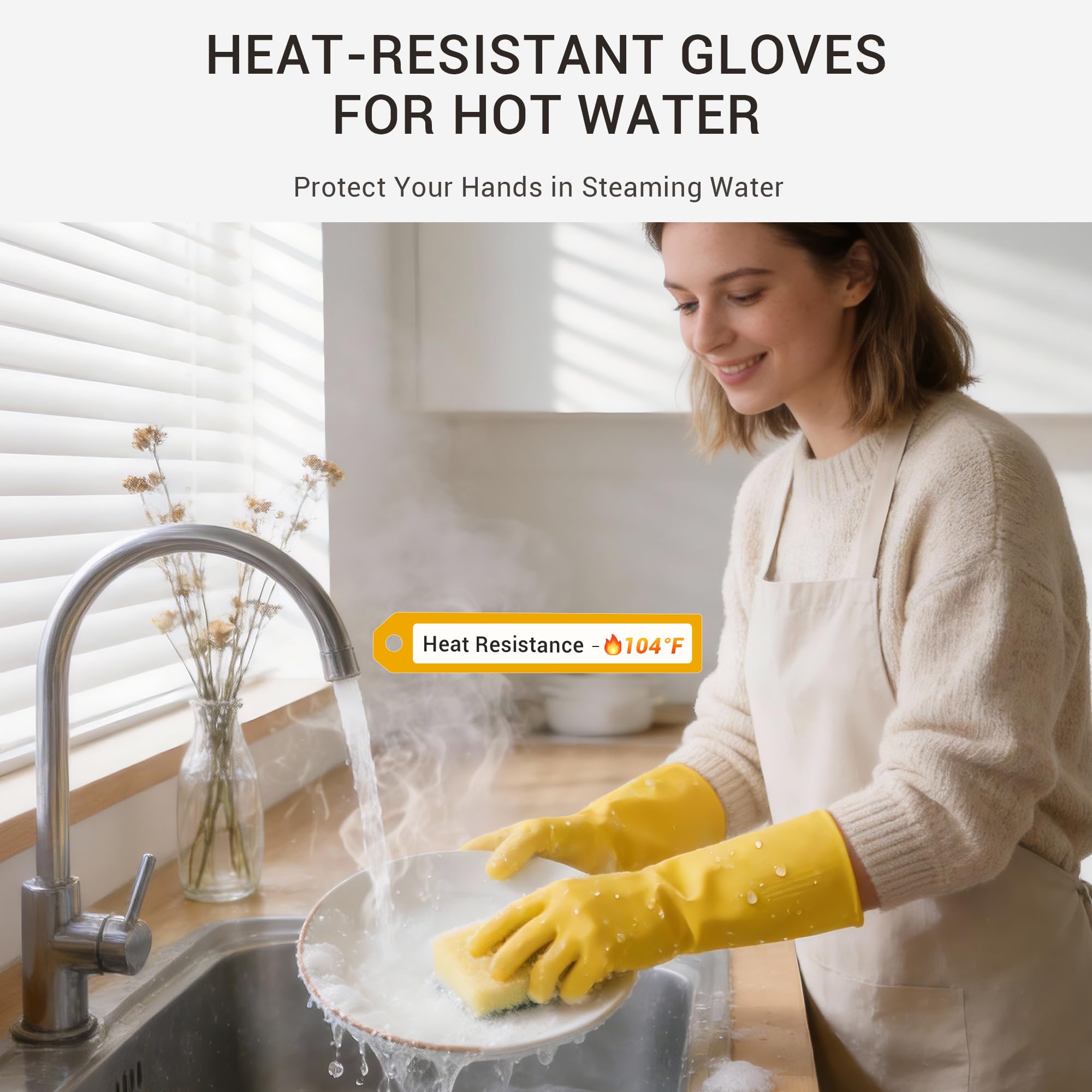 ThxToms 10 Pairs Rubber Cleaning Gloves, Reusable Household Dishwashing Gloves for Women Men, Kitchen and Bathroom Cleaning, Gardening, Pet Care, Extra Thickness, 20 Mil, 13", Heavy Duty, Non-Slip, M