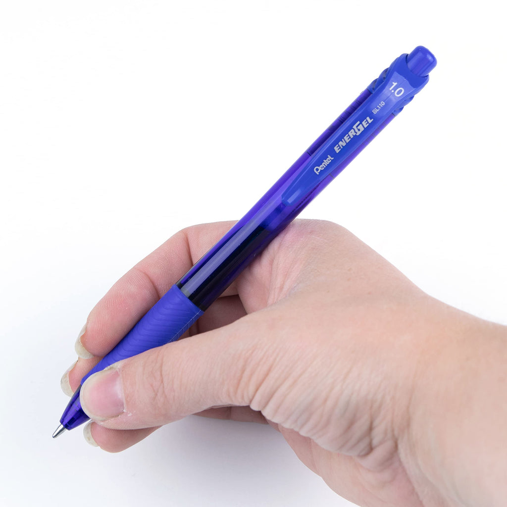 Pentel EnerGel X Retractable Liquid Gel Rollerball Pen, Everyday Writing, Office Supplies, School Supplies, 1.0mm Bold Point, Blue Ink, BL110-C, Box of 12