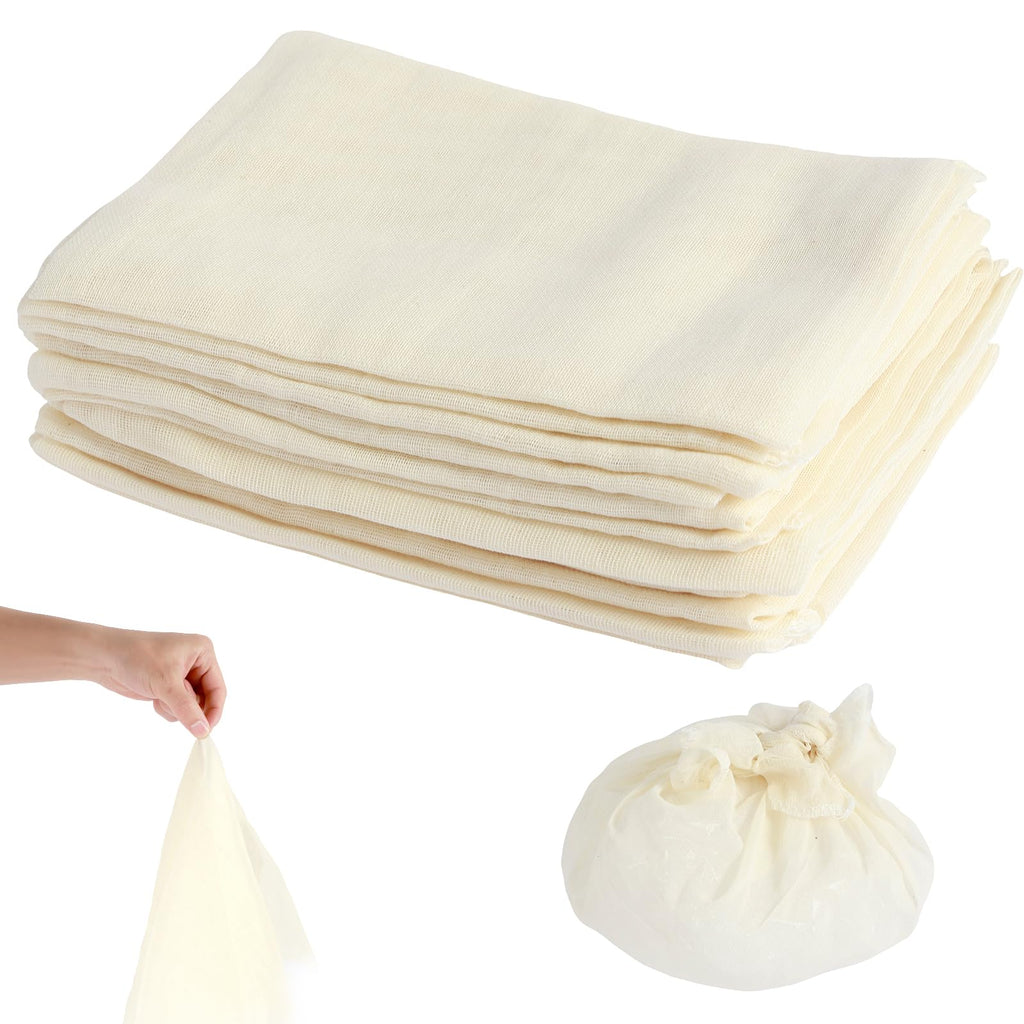 12Pcs Cheese Cloths, 100% Unbleached Organic Cotton with Closed Edges, 20x20 inch Reusable Organic Cheesecloth, Ultra Fine Muslin Cloth for Straining, Cooking, Cheesemaking, Baking