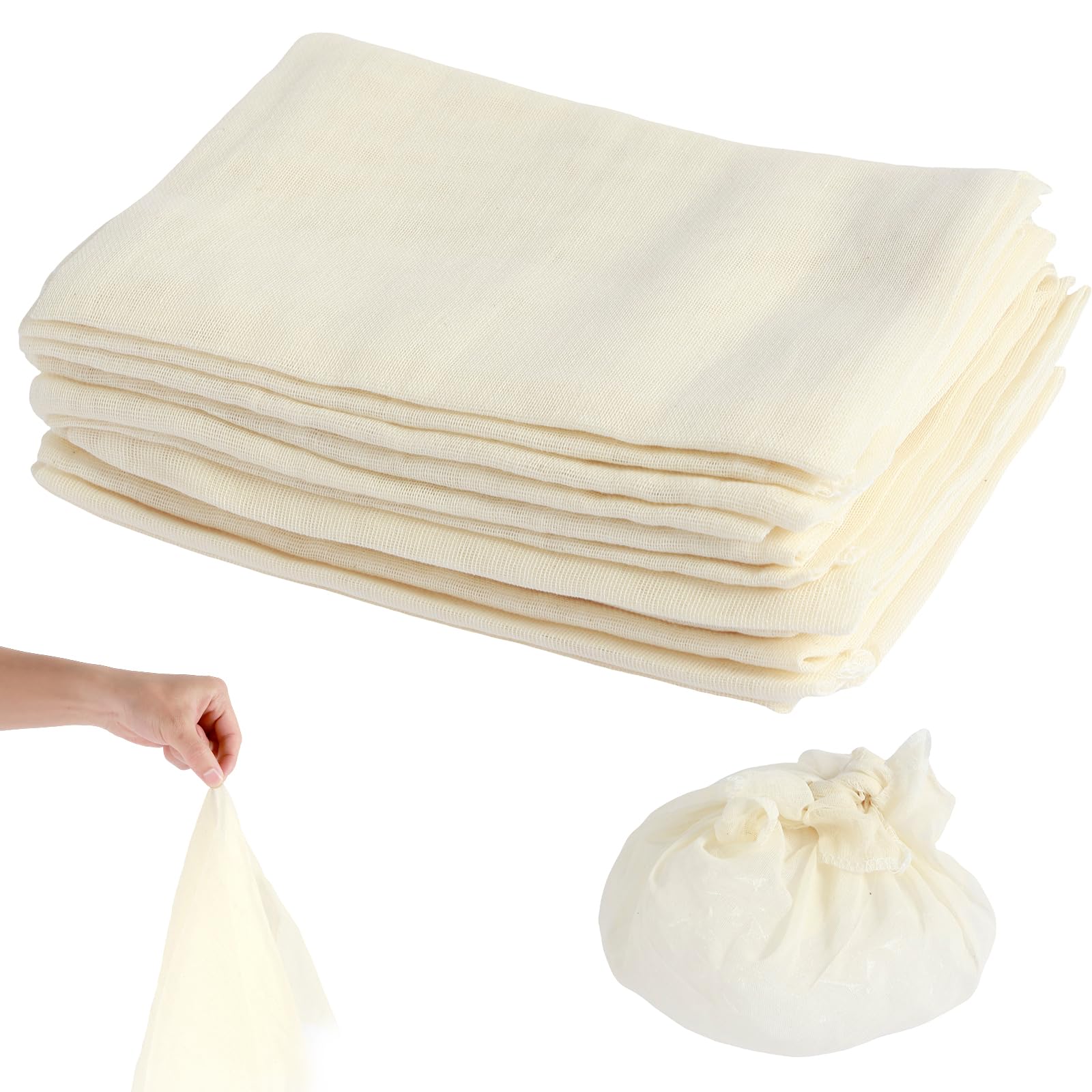12Pcs Cheese Cloths, 100% Unbleached Organic Cotton with Closed Edges, 20x20 inch Reusable Organic Cheesecloth, Ultra Fine Muslin Cloth for Straining, Cooking, Cheesemaking, Baking