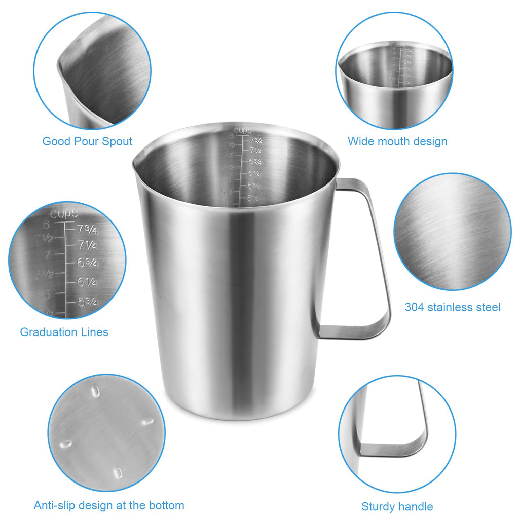 Stainless Measuring Cup (2000ML), KSENDALO 8 Cup Stainless Measuring Cup, Stainless Pitcher with Marking with Handle, 64 Ounces (2.0 Liter)