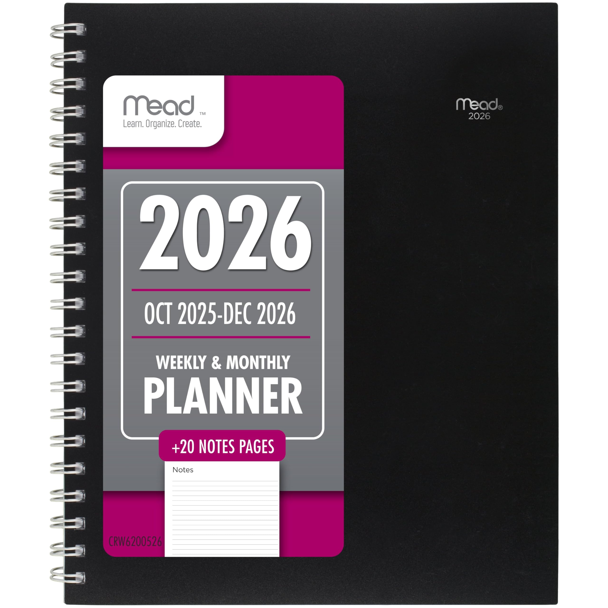 Mead 2026 Planner, Weekly & Monthly, 15-Month, 8-1/2" x 11", Large, Basic, Black (CRW6200526)