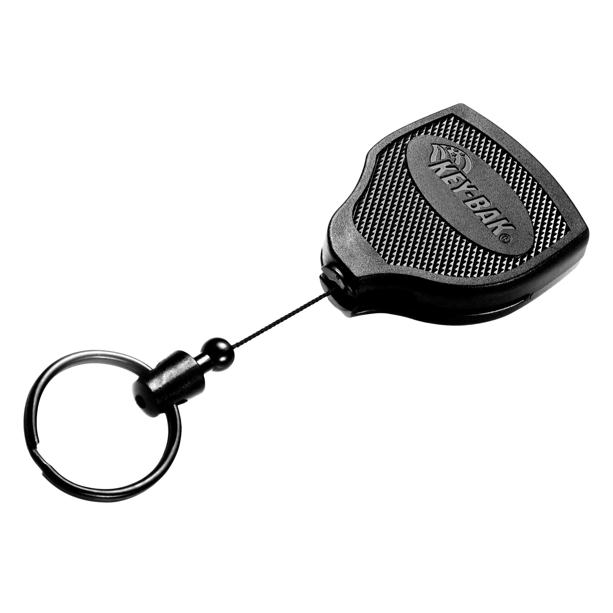 Key-BAK SUPER48 HD 8oz. Locking Retractable Keychain, 48" Retractable Cord, Black Polycarbonate Case, Leather Duty Belt Loop, Oversized Split Ring - Made in USA