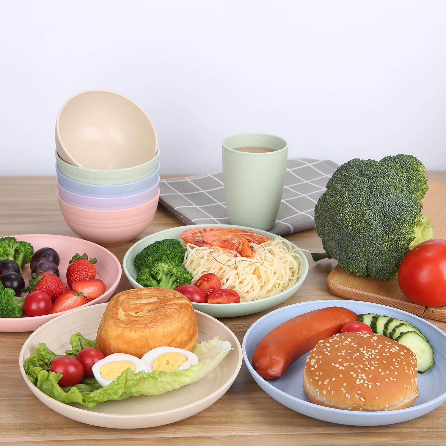 8 Pieces 9 Inch Plates, 23cm Plates, Wheat Stalk Dinner Plates, Wheat Straw Plates, Reusable Plastic Plates for Salad, Fruits, Cake, Snacks - Safe, BPA Free Health