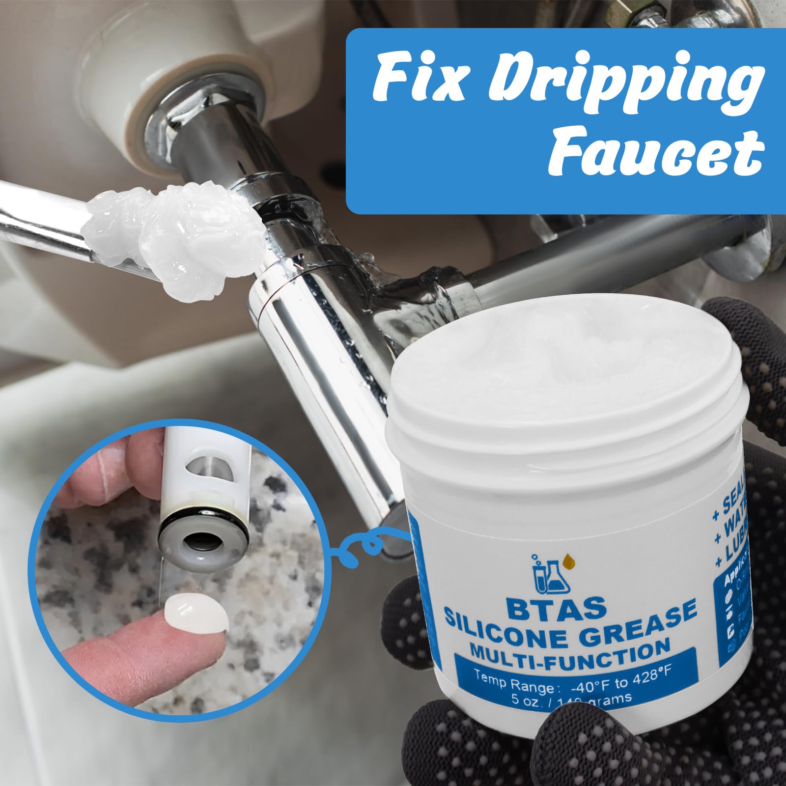 BTAS Plumber Faucet Pool Silicone Grease,O Ring Filter Rubber Gasket Lubricant Food Grade 5 oz