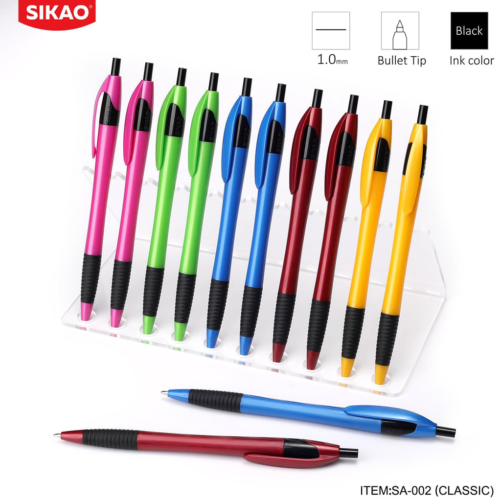 SIKAO Pens Bulk, 60 Pack Gripped Slimster Ballpoint Pens Black Ink 1.0mm Medium Point Smooth Writing, Click Pens with Comfort Grip for Teachers, Students, Restaurant Servers, School & Office Use