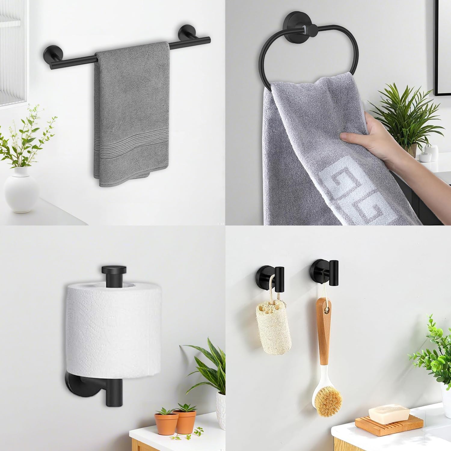 7-Piece Bathroom Accessories Set, Black Towel Rack Towel Holder Towel Bar, Towel Racks for Bathroom SUS304 Stainless Steel, Towel Holder Towel Rack Wall Mounted, Black