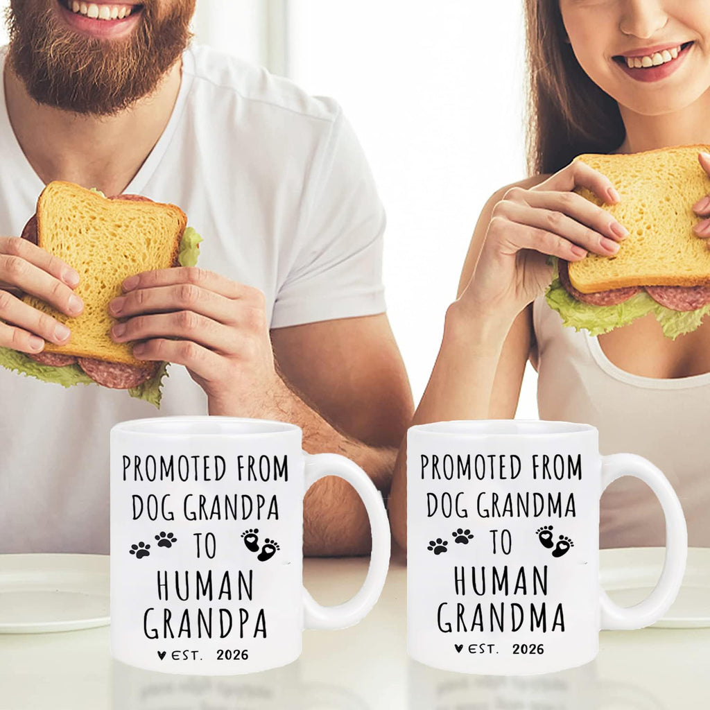Promoted from Dog Grandparents to Human Grandparents 2026 Coffee Mug, Pregnancy Announcement, New Grandpa and Grandma Gift, Baby Announcement Coffee Mugs