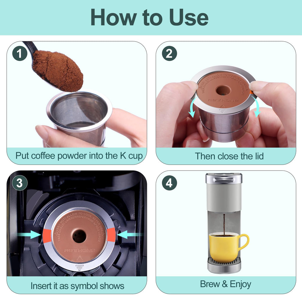 RETHONE K Cup Reusable Coffee Pods, Universal Stainless Steel Reusable K Cups Compatible with Keurig 1.0 & 2.0 Coffee Machines Brewers Refillable K Cups
