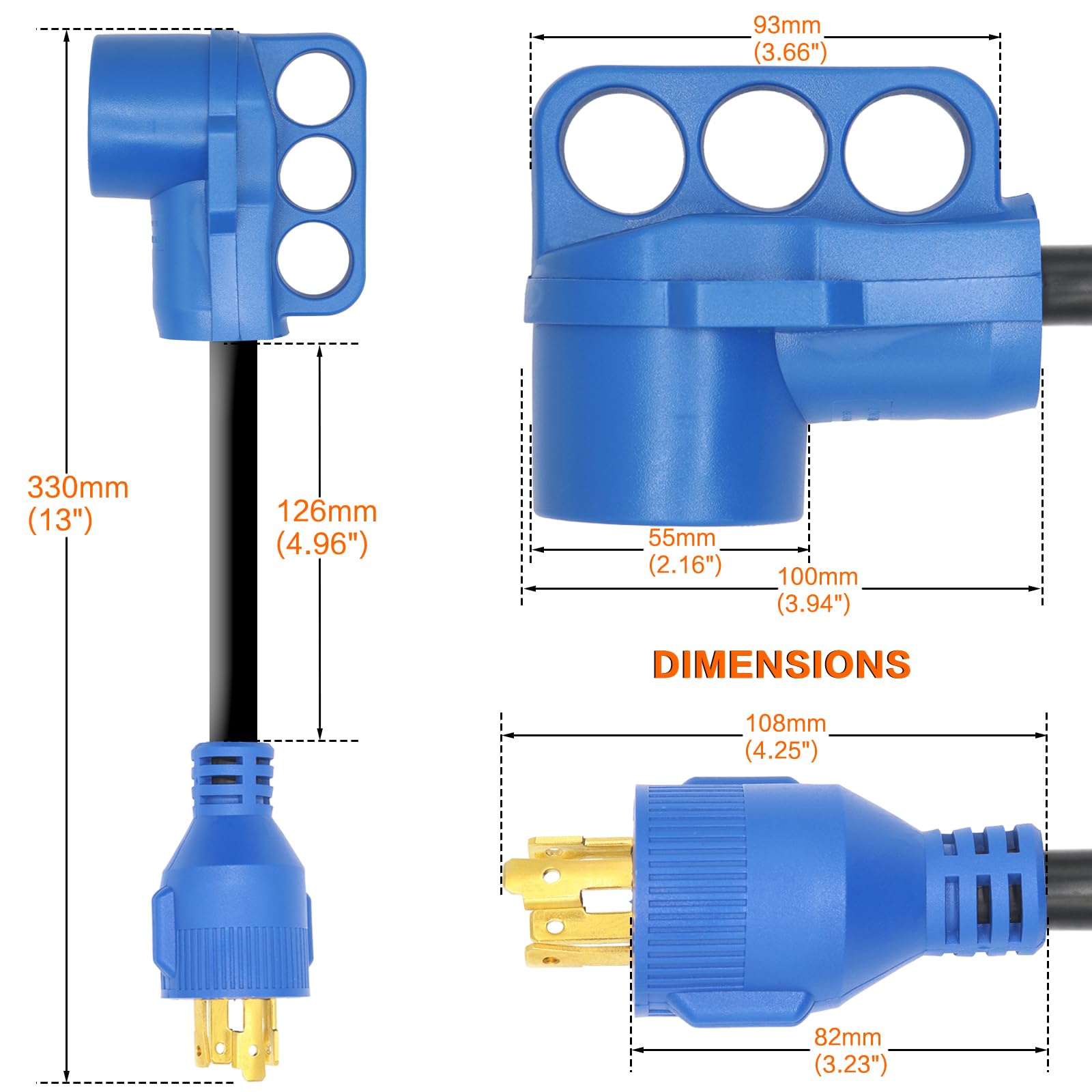 AMOMD RV Plug Adapters 30Amp Male Plug to 50Amp Female Socket 4 Prong Generator Power Cord with Twist Lock 12 inch STW 10AWG/4 L14-30P 14-50R Converter for RV Camper Travel Trailer Marine