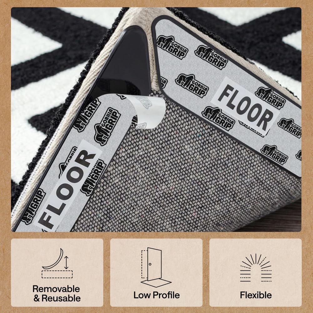 GORILLA GRIP 16 Pc Rug Gripper Pads Keep Area Rugs Corners from Curling, Reusable Double-Sided Stickers Holds Down Carpet in Place, Grips on Tile and Hardwood Floors Helps Prevent Sliding, Home Décor
