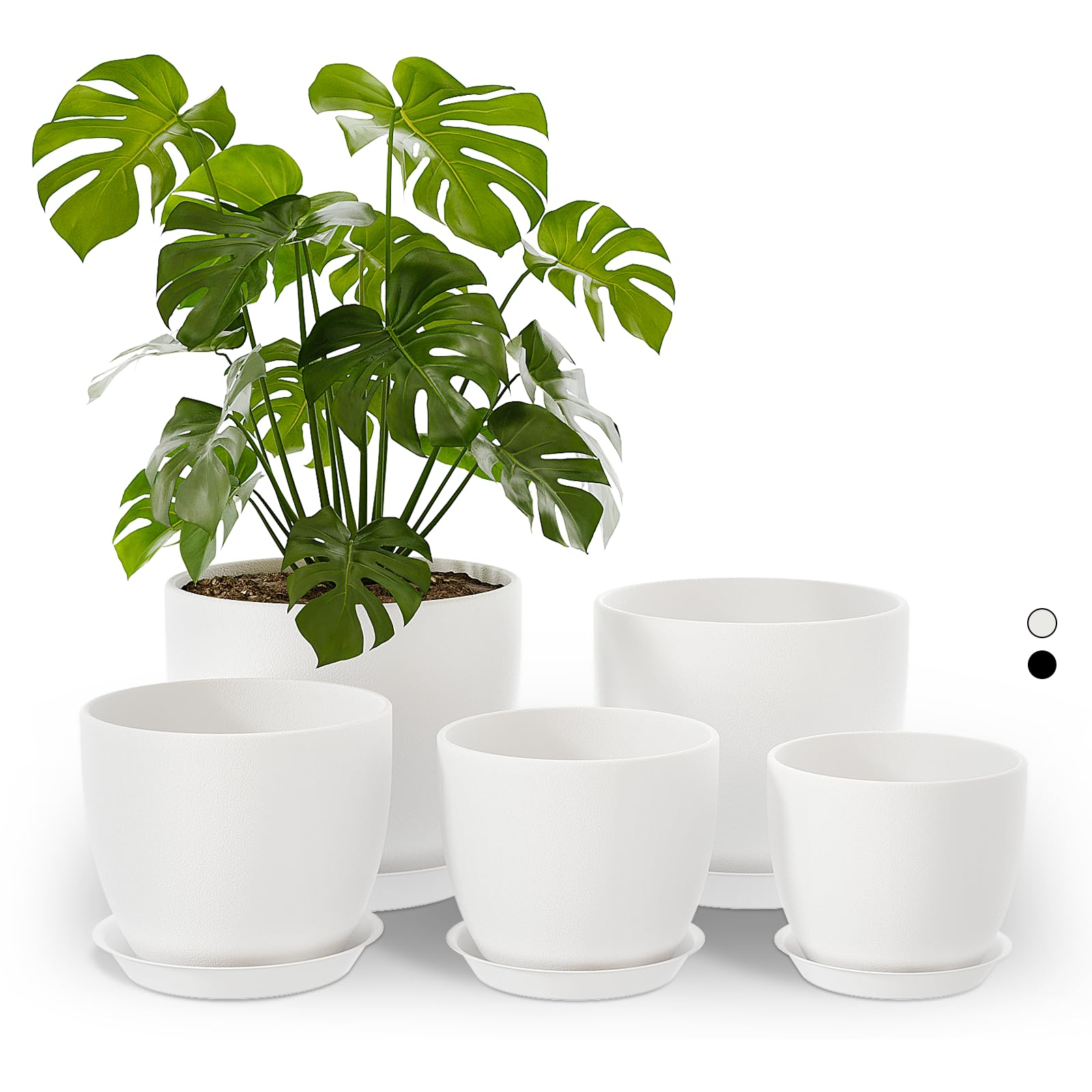 Bamworld 5 Pack Indoor Plant Pots with Drainage Holes and Saucers - Multi-Size Flower Pots for Indoor Outdoor Use Plastic Plant Pot for Home Gardening Containers(Black)