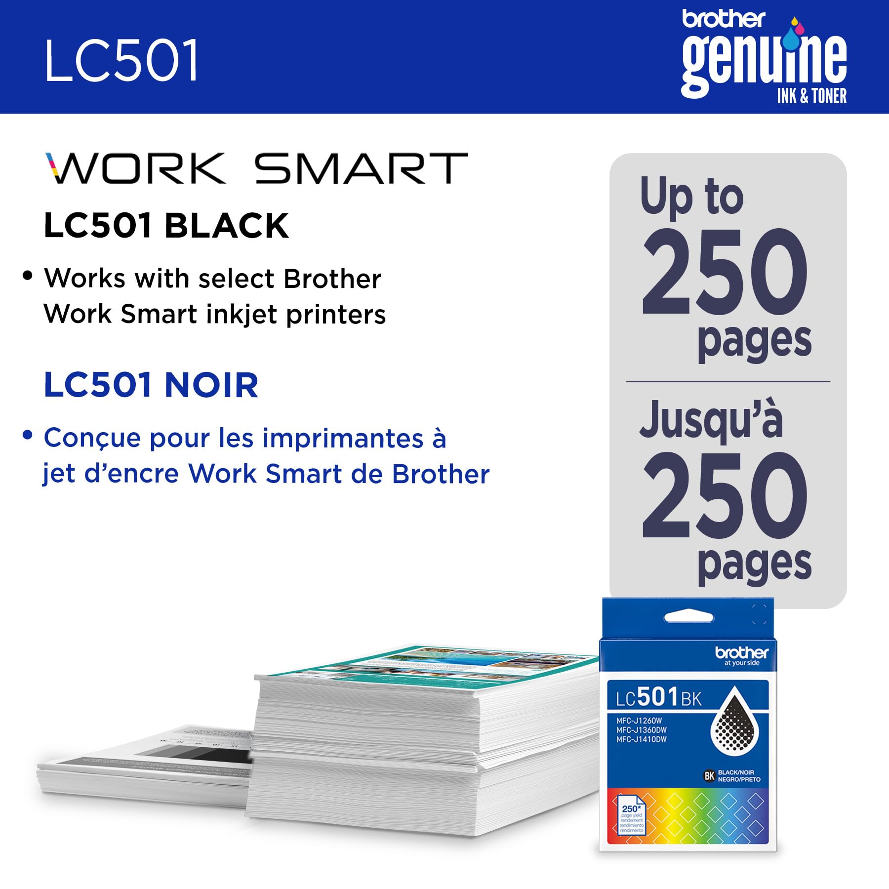 Brother Genuine LC501BKS Standard Yield Black Ink Cartridge for Brother Printer MFC-J1260DW, MFC-J1360DW, MFC-J1410DW