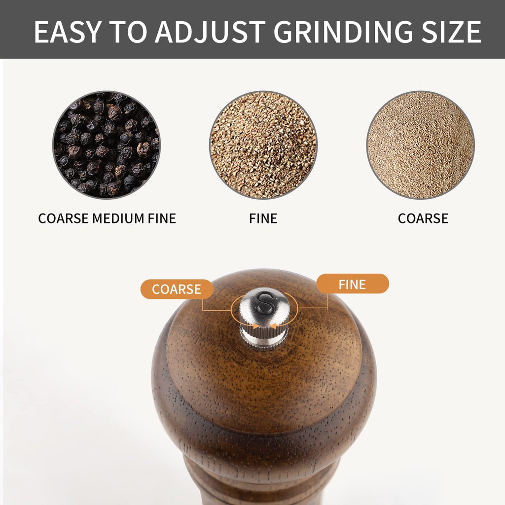 Haomacro Salt and Pepper Grinder Set, Wooden Salt Pepper Mill Grinders Kitchen Manual Wood Pepper Mills Set Refillable Adjustable Coarseness Ceramic Rotor 10 Inches,2pcs