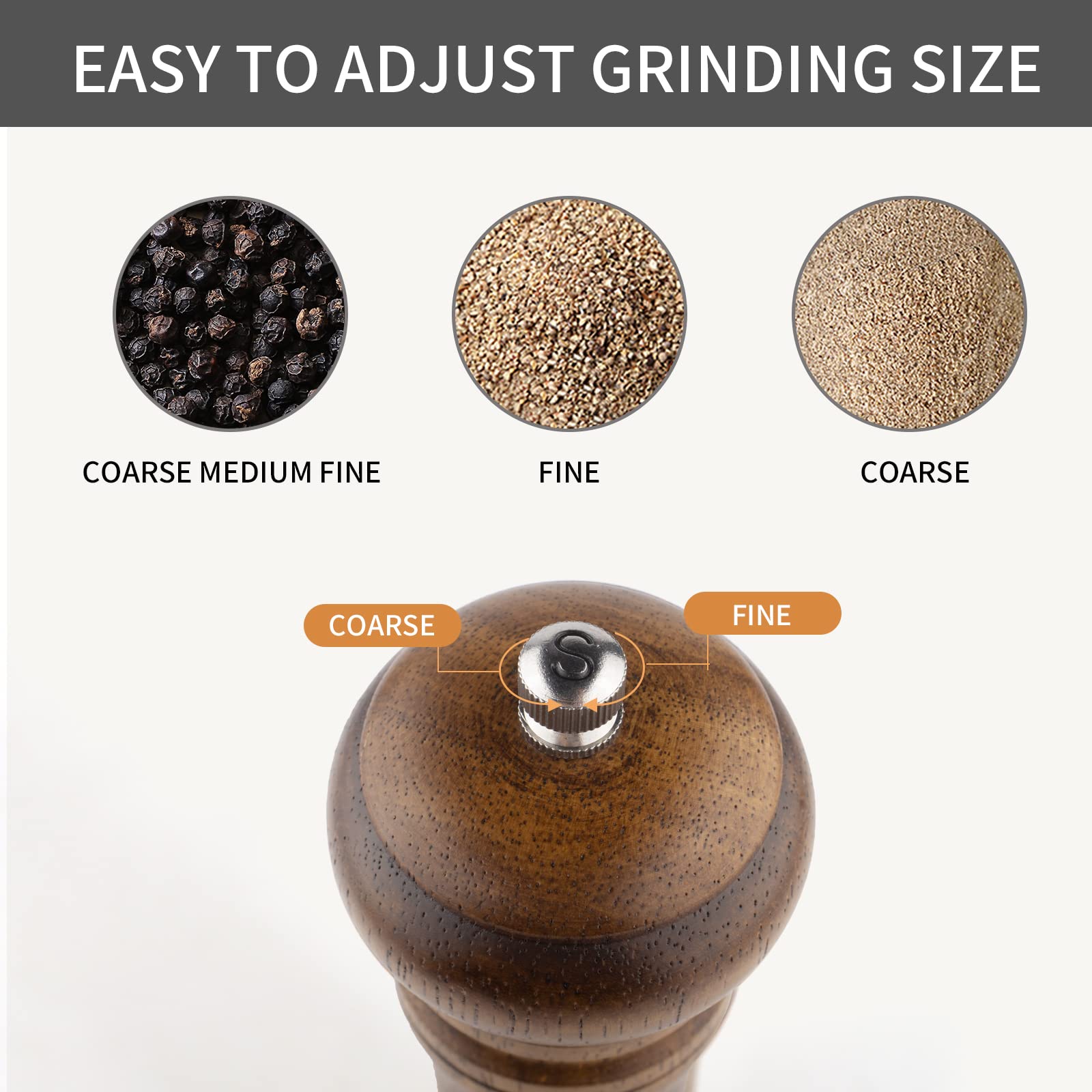 Haomacro Salt and Pepper Grinder Set, Wooden Salt Pepper Mill Grinders Kitchen Manual Wood Pepper Mills Set Refillable Adjustable Coarseness Ceramic Rotor 10 Inches,2pcs