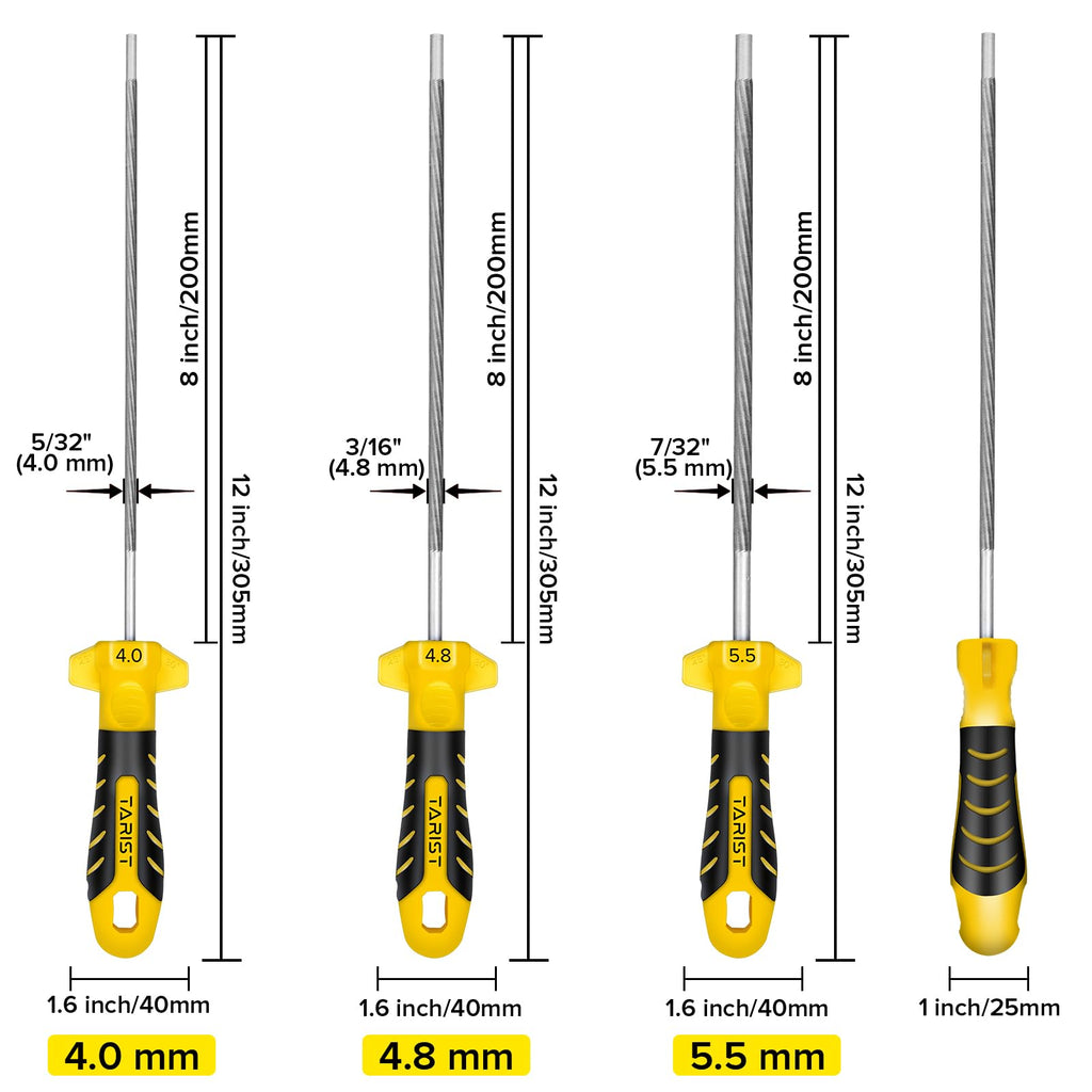 TARIST 6PCS Chainsaw File with Handle - Includes 5/32", 3/16", 7/32" Round Files, Professional Chain Saw Sharpening Files